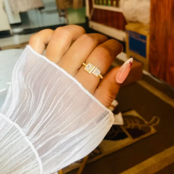 Dual AD stone ring | Square ad stone ring | Beautiful gold ad ring for women | Anti tarnish gold ring