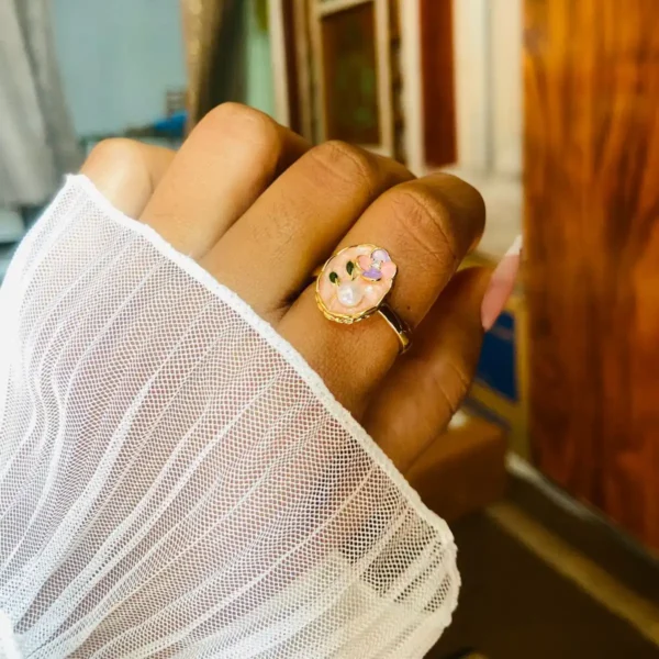 Peach enamel ring | Beautiful enamel gold ring for women | Anti tarnish gold and peach enamel ring