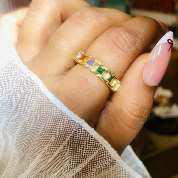 Premium multi stone gold ring | Anti tarnish ring | adjustable ring for women gift