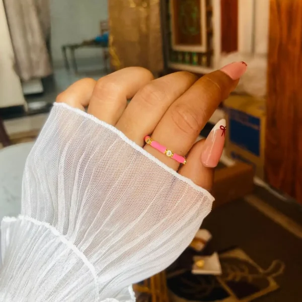 Pink enamel ring | Beautiful gold enamel ring for women | Anti tarnish gold ring