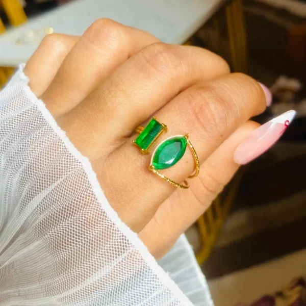 square and oval emerald stone gold ring | Anti tarnish ring | adjustable ring for women gift