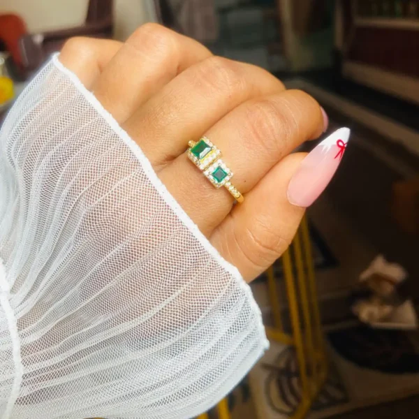 Multi square emerald ring | Beautiful emerald ring for women | Anti tarnish emerald ring | adjustable emerald ring