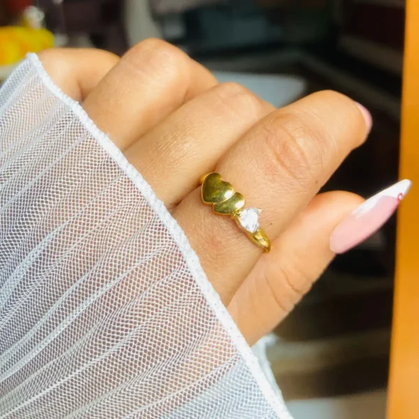 Two hearts and ad stone gold ring | Anti tarnish ring | adjustable ring for women gift
